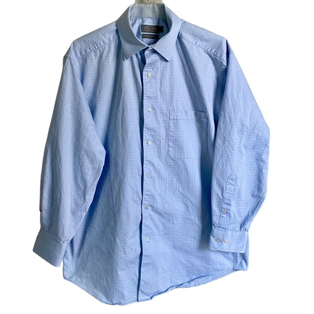 Talbots Blue White Dress Shirt 100% Cotton Long Sleeve Men's 16.5